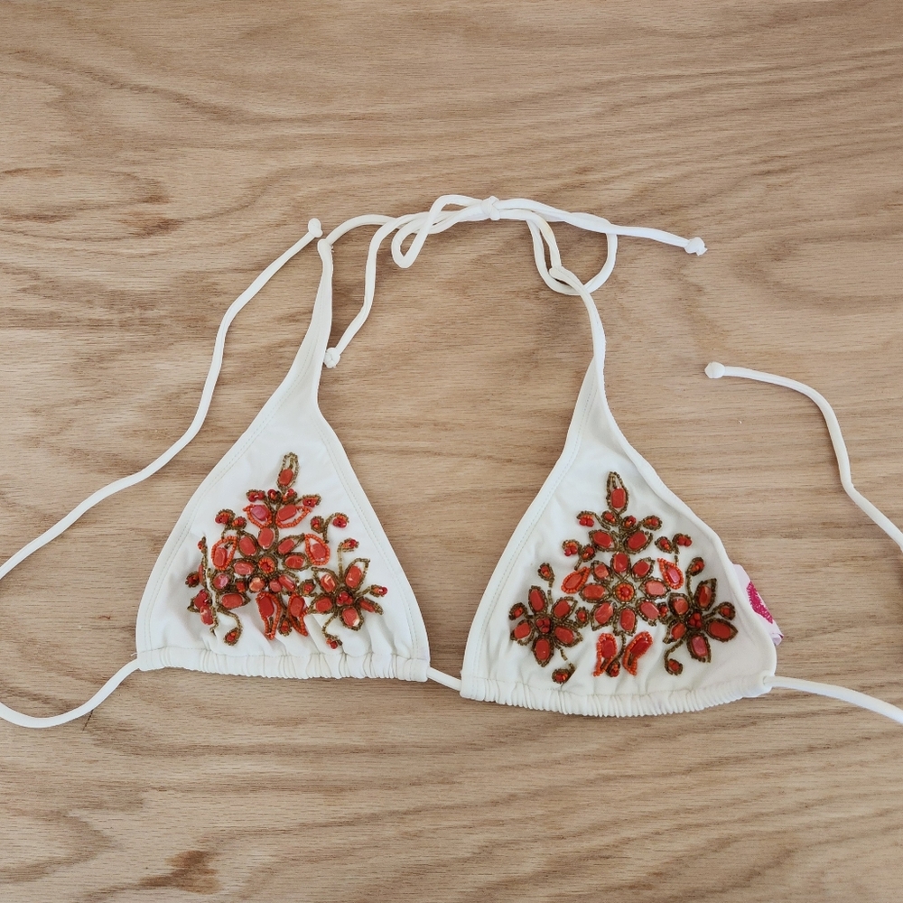 Embroidered White Bikini Top by Fiorucci